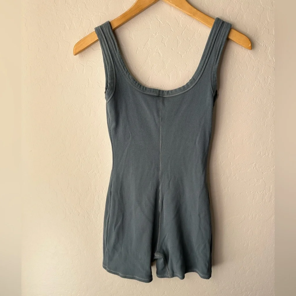SKIMS Ribbed One Piece Romper Size Medium Teal Bodycon Lounge - Picture 5 of 5